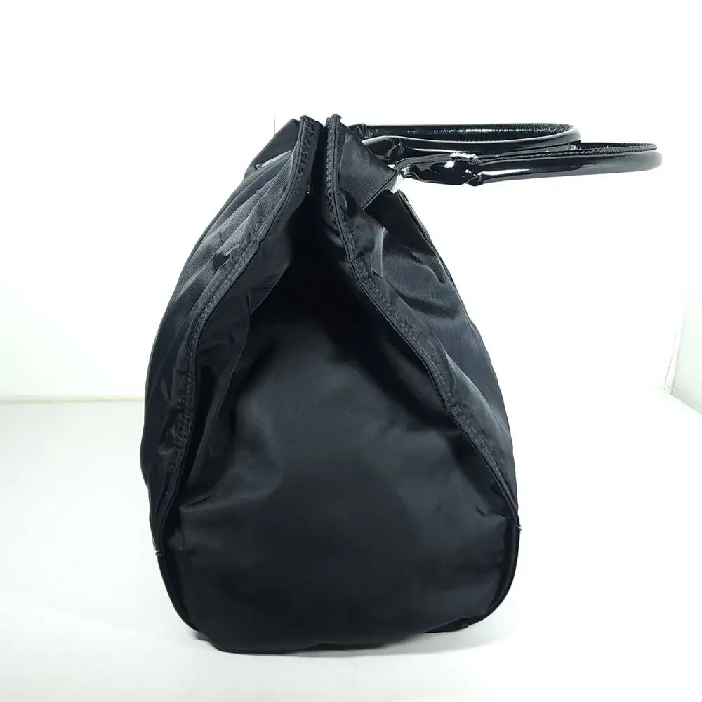 Tory Burch Ella Black Nylon Leather Trim Large Tote Bag Handbag